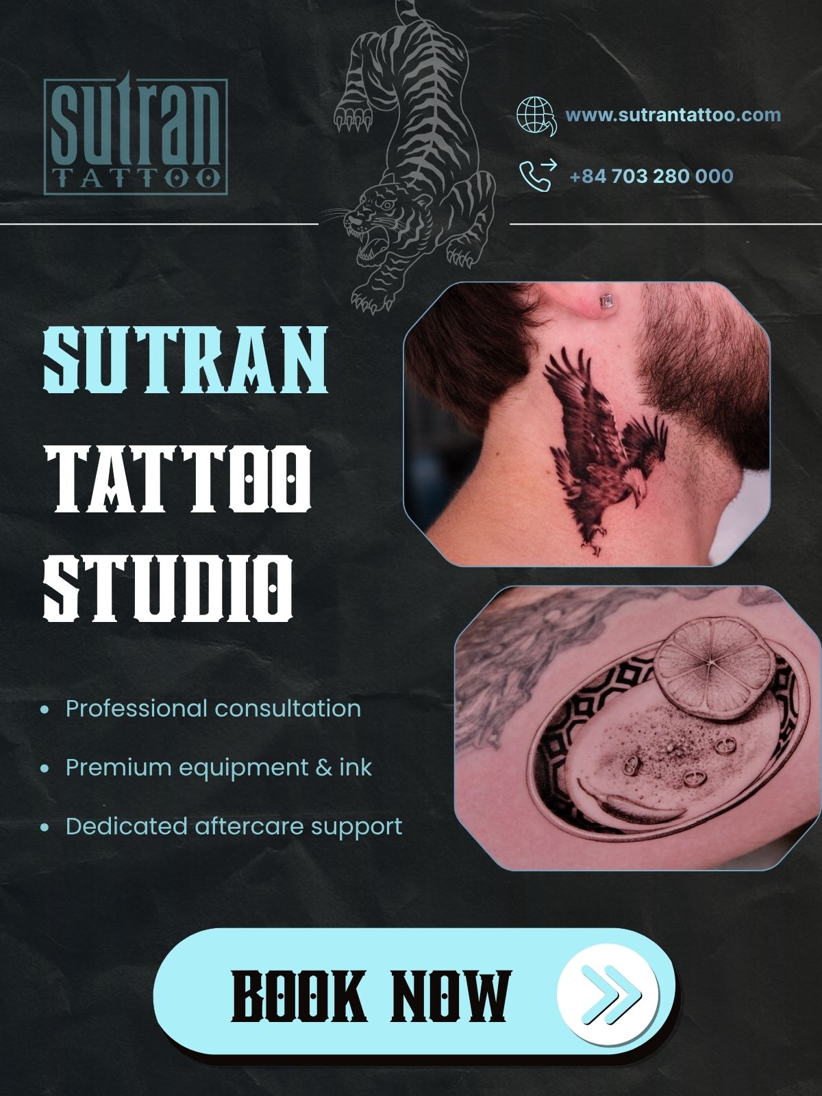 What does the premium tattoo experience at Sutran Tattoo include? What does the premium tattoo experience at Sutran Tattoo include?